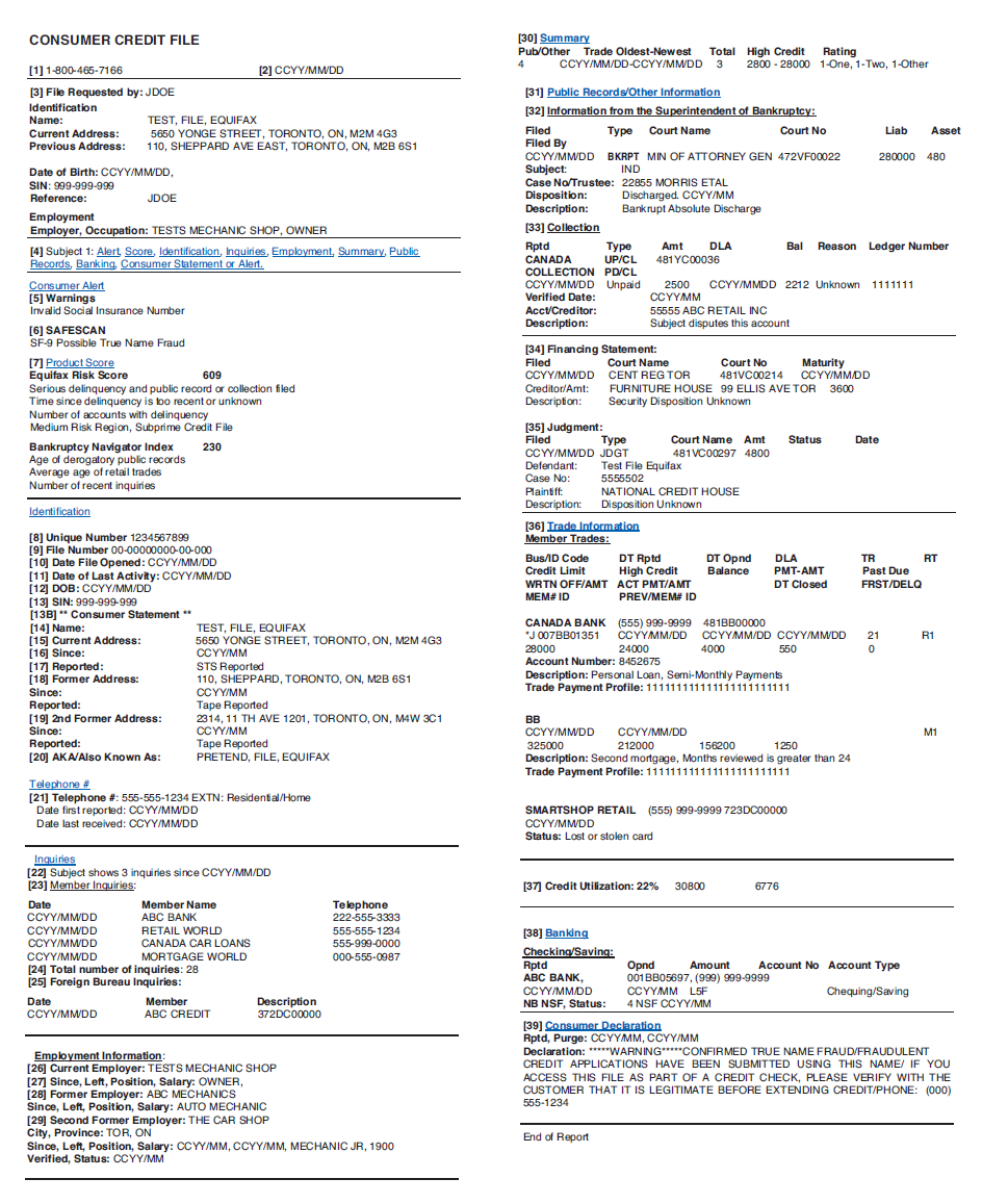 File a statement. Report Card in Canada. Credit Report fraud Alert. Credit Report with 3 scores. Эквифакс пример кредитного отчета.